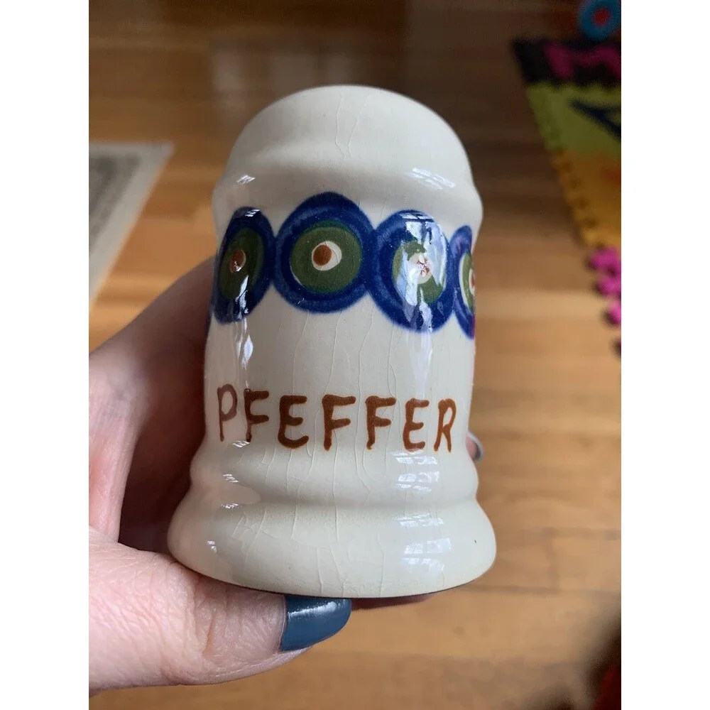 Vintage German Salt & Pepper Shakers, Hand Painted Ceramic Salz Pfeffer
